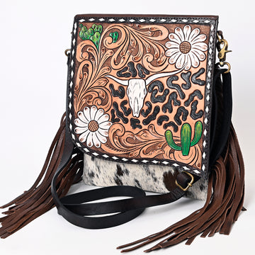 American Darling Messenger Hair on Hand Tooled Genuine Leather Western Women Bag Handbag Purse | Cute